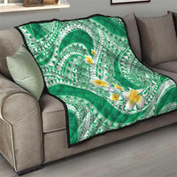 Plumeria Polynesian Green Glitter Pattern Quilt