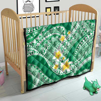Plumeria Polynesian Green Glitter Pattern Quilt