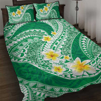 Plumeria Polynesian Green Glitter Pattern Quilt Bed Set LT01 Green - Polynesian Pride