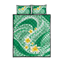 Plumeria Polynesian Green Glitter Pattern Quilt Bed Set LT01 - Polynesian Pride