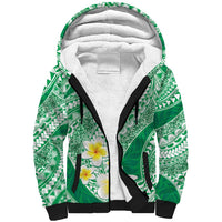 Plumeria Polynesian Green Glitter Pattern Sherpa Hoodie LT01 Unisex Green - Polynesian Pride