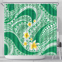 Plumeria Polynesian Green Glitter Pattern Shower Curtain