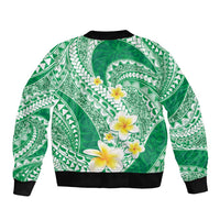 Plumeria Polynesian Green Glitter Pattern Sleeve Zip Bomber Jacket
