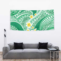 Plumeria Polynesian Green Glitter Pattern Tapestry