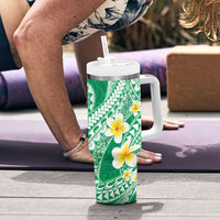 Plumeria Polynesian Green Glitter Pattern Tumbler With Handle LT01 - Polynesian Pride