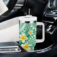 Plumeria Polynesian Green Glitter Pattern Tumbler With Handle LT01 - Polynesian Pride