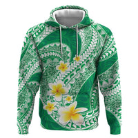 Plumeria Polynesian Green Glitter Pattern Zip Hoodie