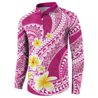 Plumeria Polynesian Pink Glitter Pattern Button Sweatshirt LT01 - Polynesian Pride