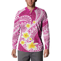 Plumeria Polynesian Pink Glitter Pattern Button Sweatshirt LT01 - Polynesian Pride