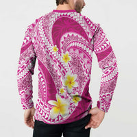 Plumeria Polynesian Pink Glitter Pattern Button Sweatshirt LT01 - Polynesian Pride