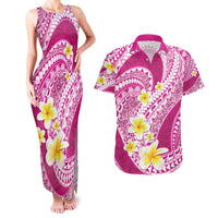Plumeria Polynesian Pink Glitter Pattern Couples Matching Tank Maxi Dress and Hawaiian Shirt LT01 Pink - Polynesian Pride