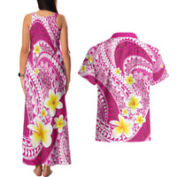 Plumeria Polynesian Pink Glitter Pattern Couples Matching Tank Maxi Dress and Hawaiian Shirt LT01 - Polynesian Pride