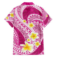 Plumeria Polynesian Pink Glitter Pattern Family Matching Off Shoulder Maxi Dress and Hawaiian Shirt