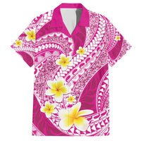 Plumeria Polynesian Pink Glitter Pattern Family Matching Off Shoulder Short Dress and Hawaiian Shirt LT01 Dad's Shirt - Short Sleeve Pink - Polynesian Pride