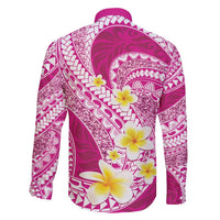 Plumeria Polynesian Pink Glitter Pattern Family Matching Off Shoulder Short Dress and Hawaiian Shirt LT01 - Polynesian Pride
