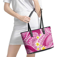 Plumeria Polynesian Pink Glitter Pattern Leather Tote Bag