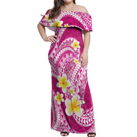 Plumeria Polynesian Pink Glitter Pattern Off Shoulder Maxi Dress LT01 Women Pink - Polynesian Pride
