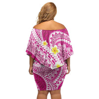 Plumeria Polynesian Pink Glitter Pattern Off Shoulder Short Dress LT01 - Polynesian Pride