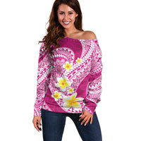 Plumeria Polynesian Pink Glitter Pattern Off Shoulder Sweater