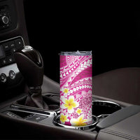 Plumeria Polynesian Pink Glitter Pattern Skinny Tumbler