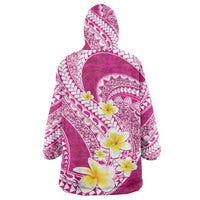 Plumeria Polynesian Pink Glitter Pattern Wearable Blanket Hoodie LT01 - Polynesian Pride