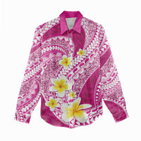 Plumeria Polynesian Pink Glitter Pattern Women Casual Shirt