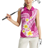 Plumeria Polynesian Pink Glitter Pattern Women Sleeveless Polo Shirt