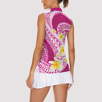Plumeria Polynesian Pink Glitter Pattern Women Sleeveless Polo Shirt