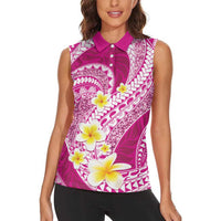 Plumeria Polynesian Pink Glitter Pattern Women Sleeveless Polo Shirt