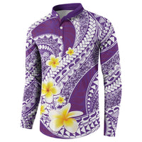 Plumeria Polynesian Purple Glitter Pattern Button Sweatshirt LT01 - Polynesian Pride