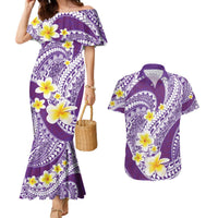 Plumeria Polynesian Purple Glitter Pattern Couples Matching Mermaid Dress and Hawaiian Shirt LT01 Purple - Polynesian Pride