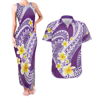 Plumeria Polynesian Purple Glitter Pattern Couples Matching Tank Maxi Dress and Hawaiian Shirt LT01 Purple - Polynesian Pride