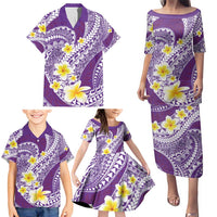 Plumeria Polynesian Purple Glitter Pattern Family Matching Puletasi and Hawaiian Shirt LT01 - Polynesian Pride