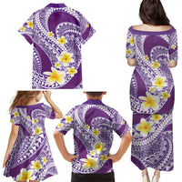 Plumeria Polynesian Purple Glitter Pattern Family Matching Puletasi and Hawaiian Shirt LT01 - Polynesian Pride