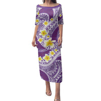 Plumeria Polynesian Purple Glitter Pattern Family Matching Puletasi and Hawaiian Shirt LT01 Mom's Dress Purple - Polynesian Pride