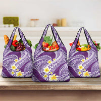 Plumeria Polynesian Purple Glitter Pattern Grocery Bag LT01 3-pack One Size Purple - Polynesian Pride