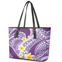 Plumeria Polynesian Purple Glitter Pattern Leather Tote Bag