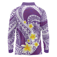 Plumeria Polynesian Purple Glitter Pattern Long Sleeve Polo Shirt