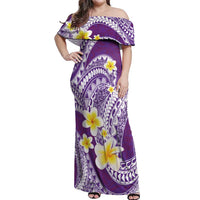 Plumeria Polynesian Purple Glitter Pattern Off Shoulder Maxi Dress LT01 Women Purple - Polynesian Pride