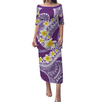 Plumeria Polynesian Purple Glitter Pattern Puletasi LT01 Long Dress Purple - Polynesian Pride