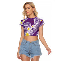 Plumeria Polynesian Purple Glitter Pattern Raglan Cropped T Shirt LT01 Female Purple - Polynesian Pride