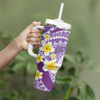 Plumeria Polynesian Purple Glitter Pattern Tumbler With Handle LT01 - Polynesian Pride