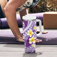 Plumeria Polynesian Purple Glitter Pattern Tumbler With Handle LT01 - Polynesian Pride
