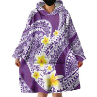 Plumeria Polynesian Purple Glitter Pattern Wearable Blanket Hoodie LT01 - Polynesian Pride