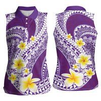 Plumeria Polynesian Purple Glitter Pattern Women Sleeveless Polo Shirt