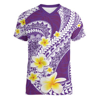 Plumeria Polynesian Purple Glitter Pattern Women V-Neck T-Shirt LT01 Female Purple - Polynesian Pride