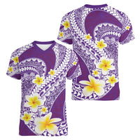 Plumeria Polynesian Purple Glitter Pattern Women V-Neck T-Shirt LT01 - Polynesian Pride