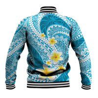 Plumeria Polynesian Sky Blue Glitter Pattern Baseball Jacket LT01 - Polynesian Pride
