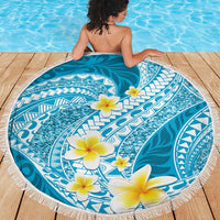 Plumeria Polynesian Sky Blue Glitter Pattern Beach Blanket LT01 - Polynesian Pride