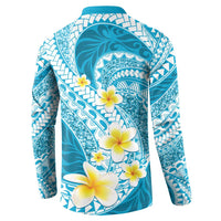Plumeria Polynesian Sky Blue Glitter Pattern Button Sweatshirt LT01 - Polynesian Pride